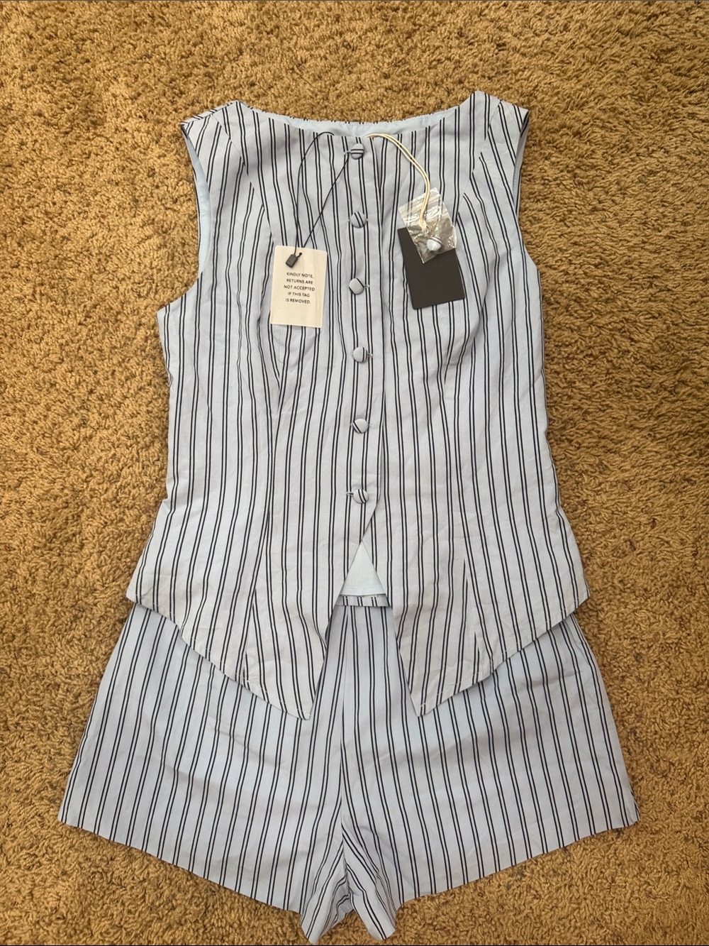Striped Sleeveless Top & Shorts Set - White/Navy